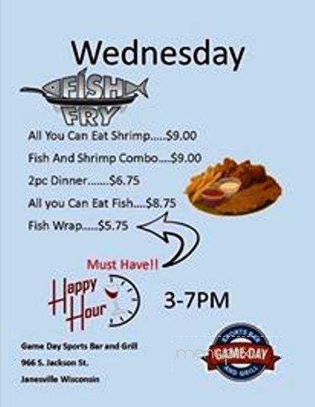 Game Day Sports Bar & Grill - Janesville, WI menu_pic