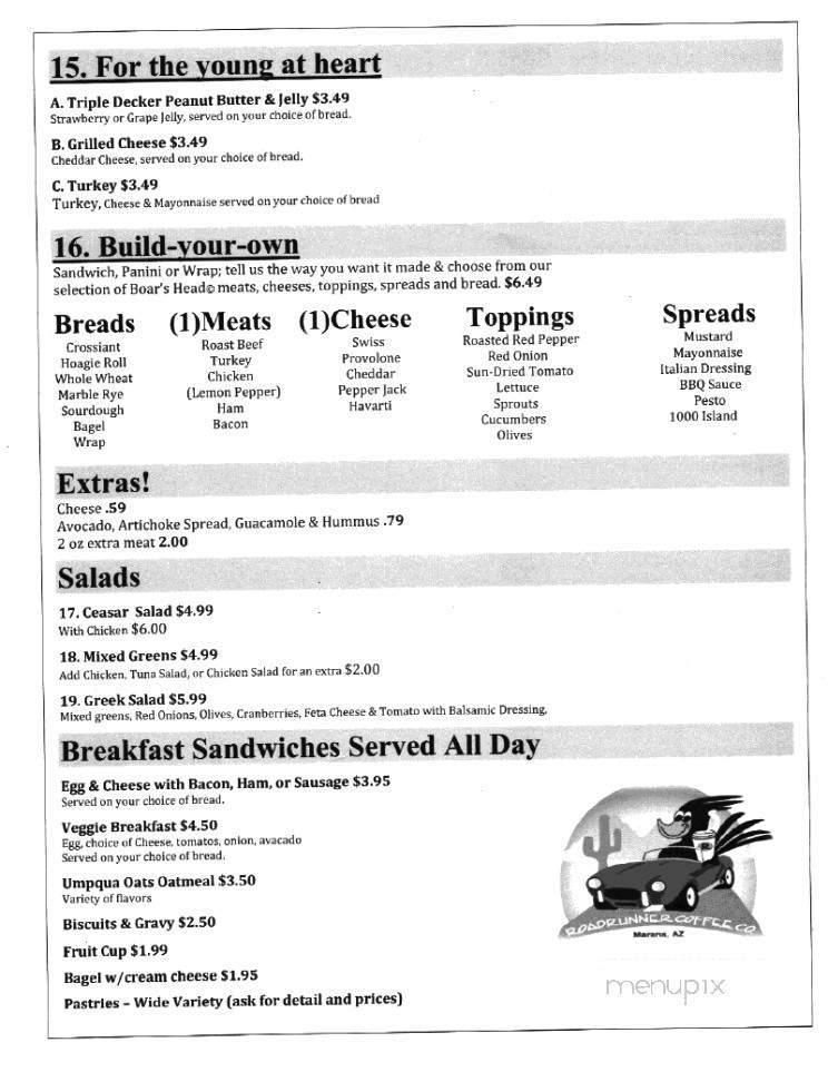 Roadrunner Coffee Co. - Tucson, AZ menu_pic