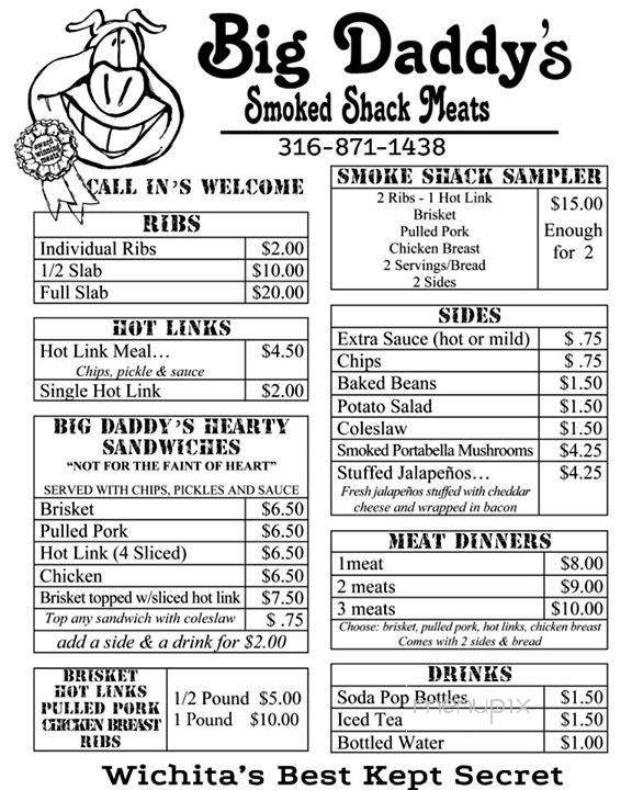 Big Daddy's Smoked Shack BAR B Q - Wichita, KS menu_pic