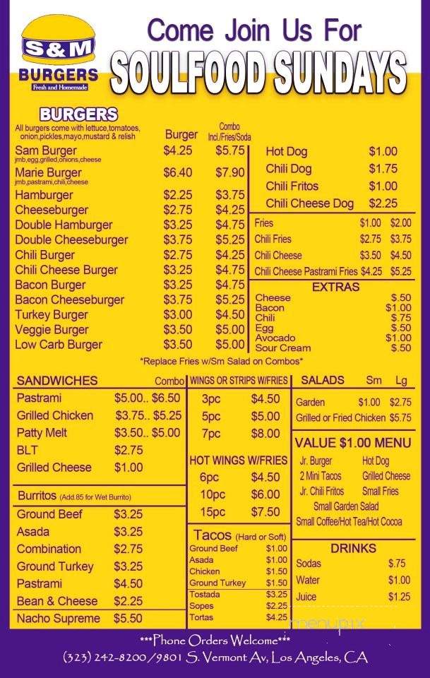 S & M Burgers - Los Angeles, CA menu_pic