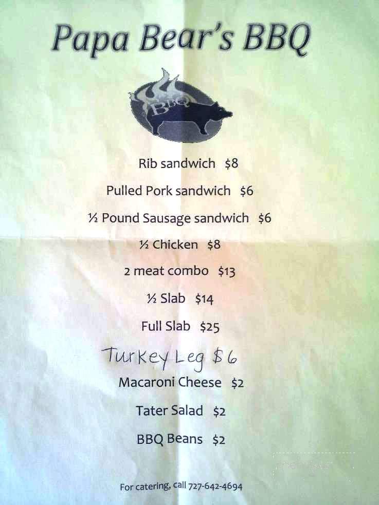 Papa Bears' BBQ - Clearwater, FL menu_pic
