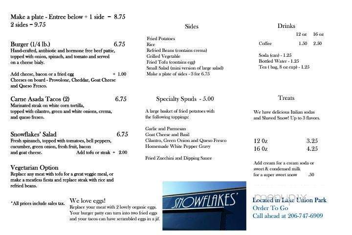 Snowflakes' - Seattle, WA menu_pic
