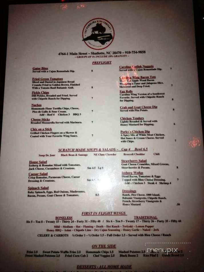 Carolina Wing Company - Shallotte, NC menu_pic
