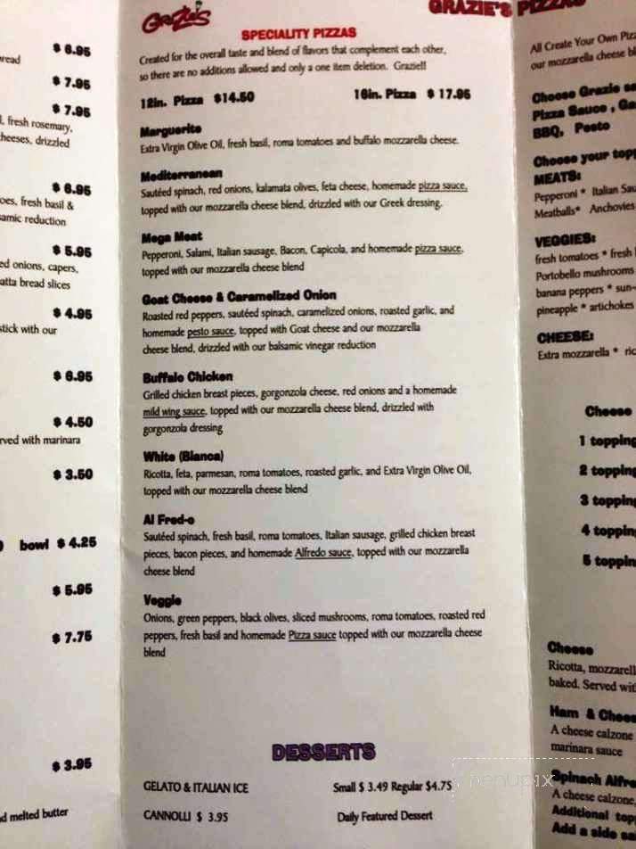 Grazie's Artisan Pizzeria - Tallahassee, FL menu_pic