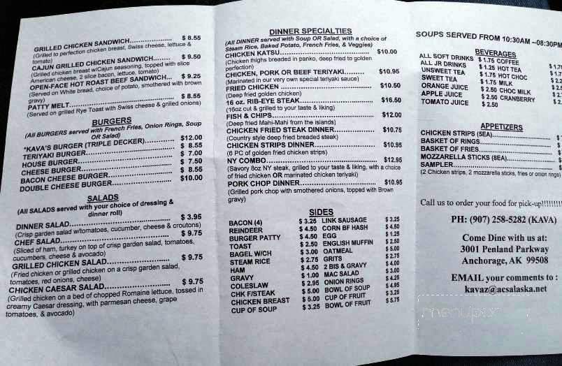 Kava's Pancake house - Anchorage, AK menu_pic