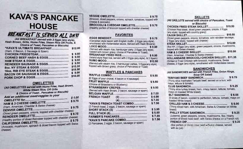 Kava's Pancake house - Anchorage, AK menu_pic