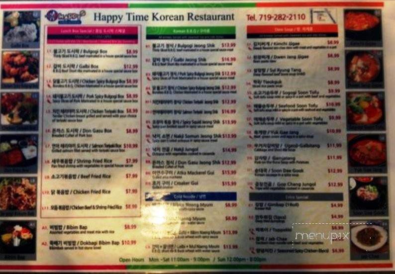 Happy Time Korean Restaurant - Colorado Springs, CO menu_pic
