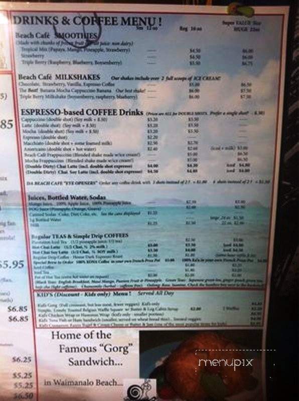 Waimanalo Beach Cafe Gallery - Waimanalo, HI menu_pic