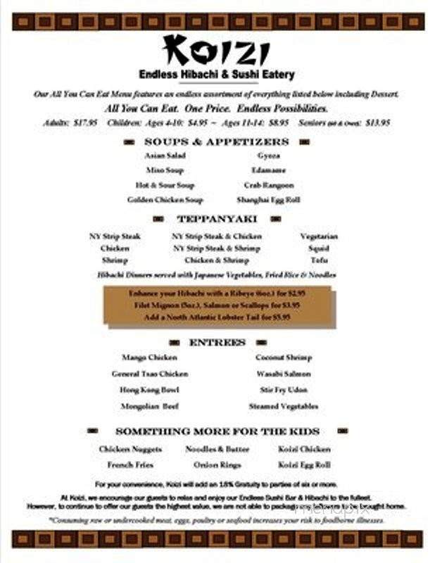 Koizi Endless Hibachi Sushi Eatery - Tampa, FL menu_pic