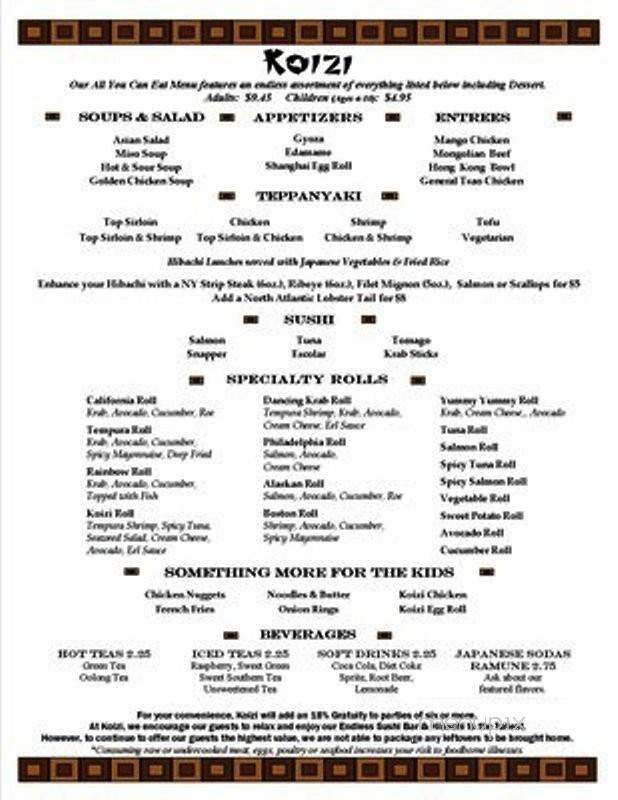 Koizi Endless Hibachi Sushi Eatery - Tampa, FL menu_pic