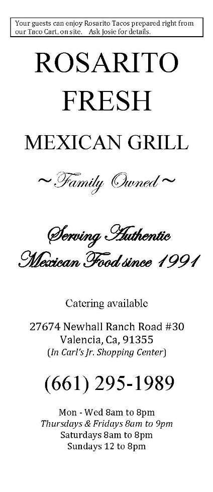 Rosarito Fresh Mexican Grill - Valencia, CA menu_pic