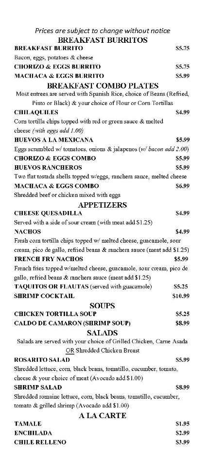 Rosarito Fresh Mexican Grill - Valencia, CA menu_pic