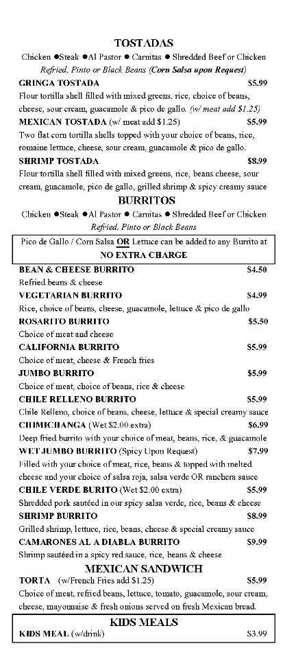 Rosarito Fresh Mexican Grill - Valencia, CA menu_pic