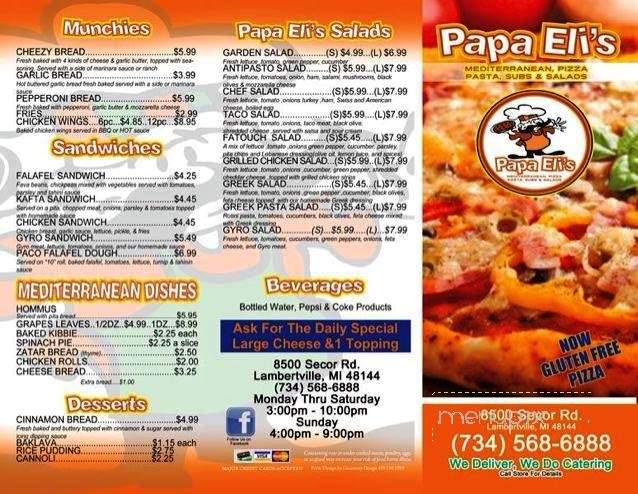 Papa Eli's - Lambertville, MI menu_pic