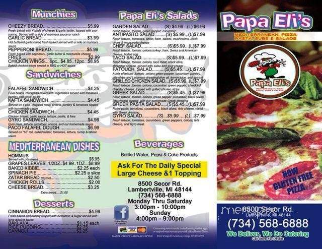 Papa Eli's - Lambertville, MI menu_pic