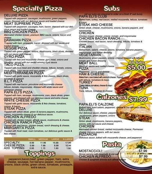 Papa Eli's - Lambertville, MI menu_pic