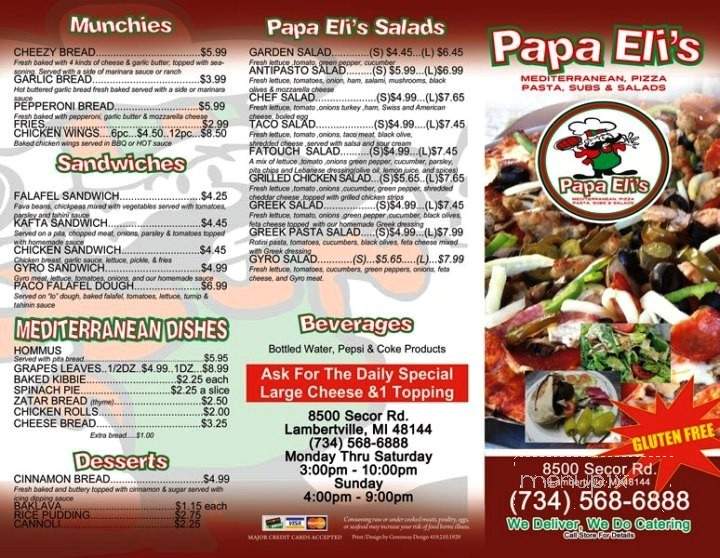 Papa Eli's - Lambertville, MI menu_pic