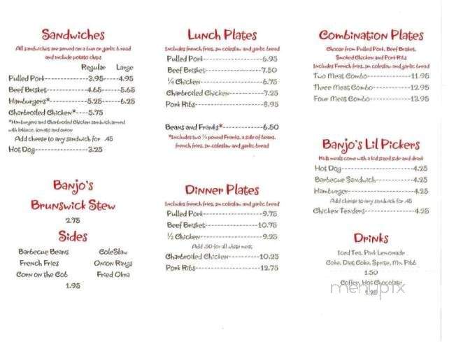 Banjo's Barbecue - Commerce, GA menu_pic