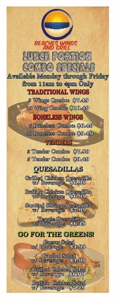 Beaches Wings and Grill - Jacksonville Beach, FL menu_pic