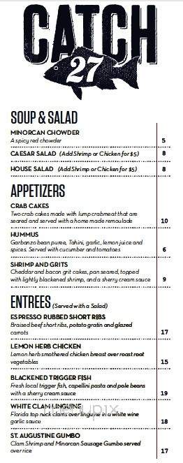 Catch 27 - St Augustine, FL menu_pic