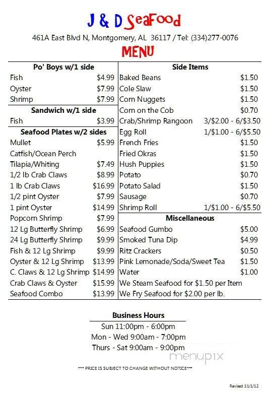 JD Seafood - Montgomery, AL menu_pic