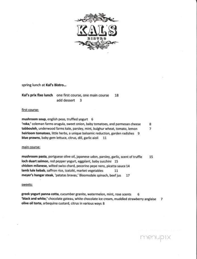 Kal's Mediterranean Bistro - Pasadena, CA menu_pic