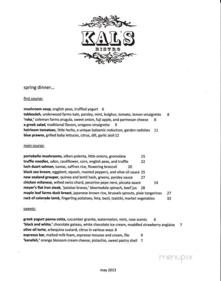 Kal's Mediterranean Bistro - Pasadena, CA menu_pic