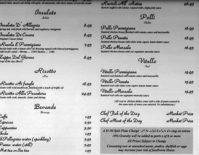 Allegria Italian Restaurant - Dunedin, FL menu_pic