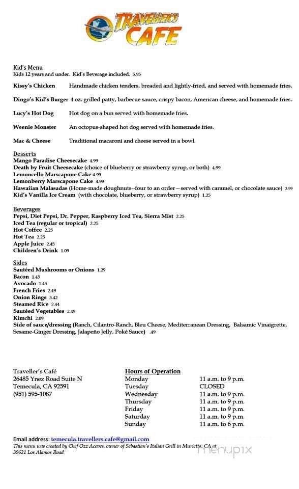 Travellers Cafe - Temecula, CA menu_pic