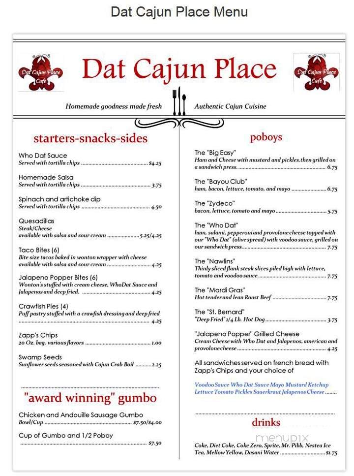 Dat Cajun Place Cafe - Panama City, FL menu_pic