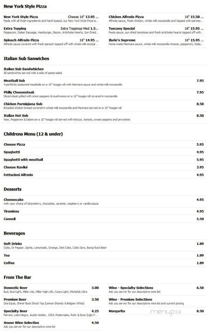 Ilario's Italian Cuisine - Kyle, TX menu_pic