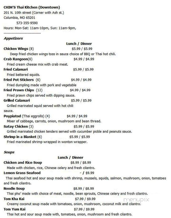 Chim's Thai Kitchen - Columbia, MO menu_pic
