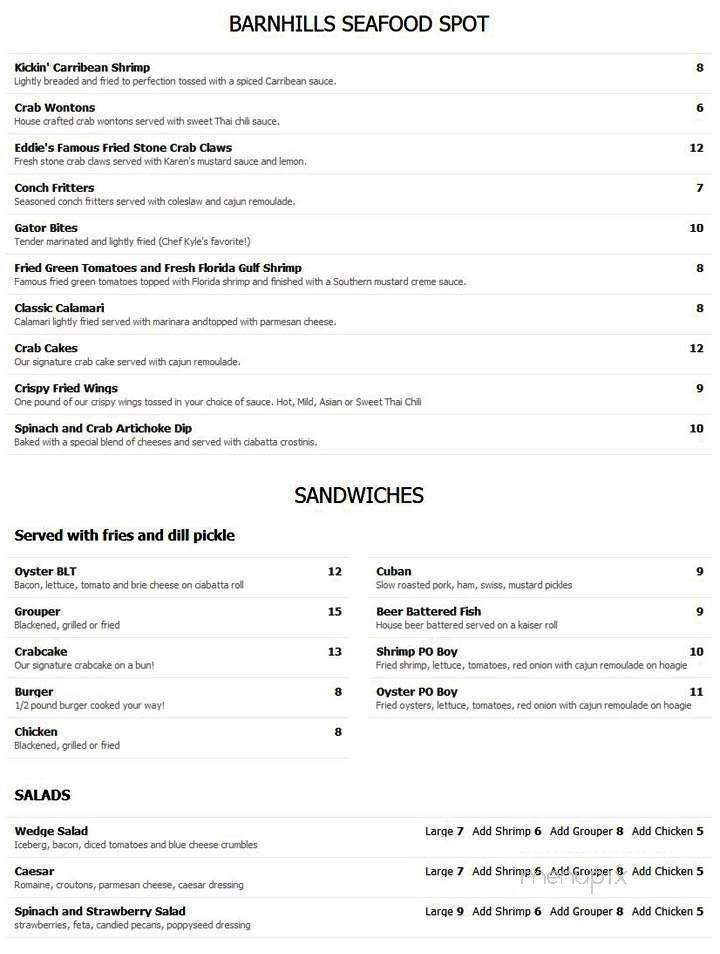 Barnhill's Seafood Spot - Matlacha, FL menu_pic