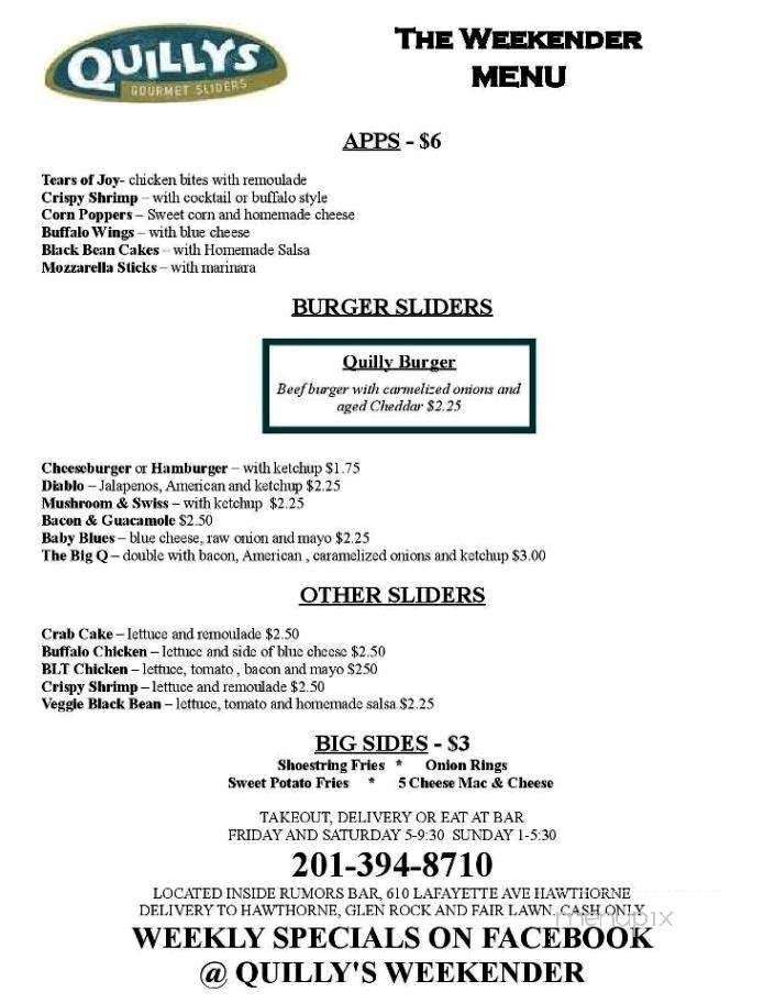 Quilly's Weekender - Hawthorne, NJ menu_pic