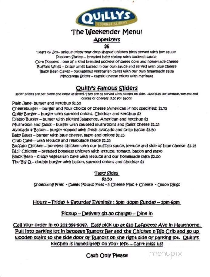 Quilly's Weekender - Hawthorne, NJ menu_pic