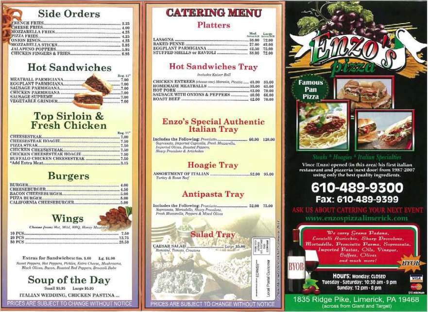 Enzos Pizza - Royersford, PA menu_pic