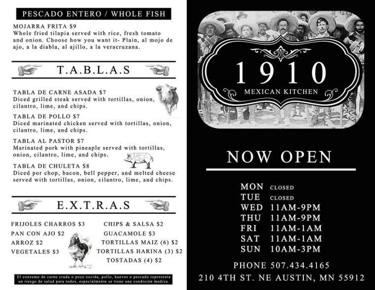 1910 Mexican Kitchen & Pub - Austin, MN menu_pic