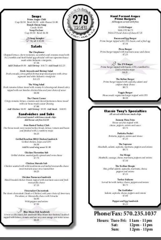 279 Cafe - Plains, PA menu_pic