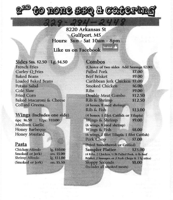 2nd to None BBQ & Catering - Gulfport, MS menu_pic