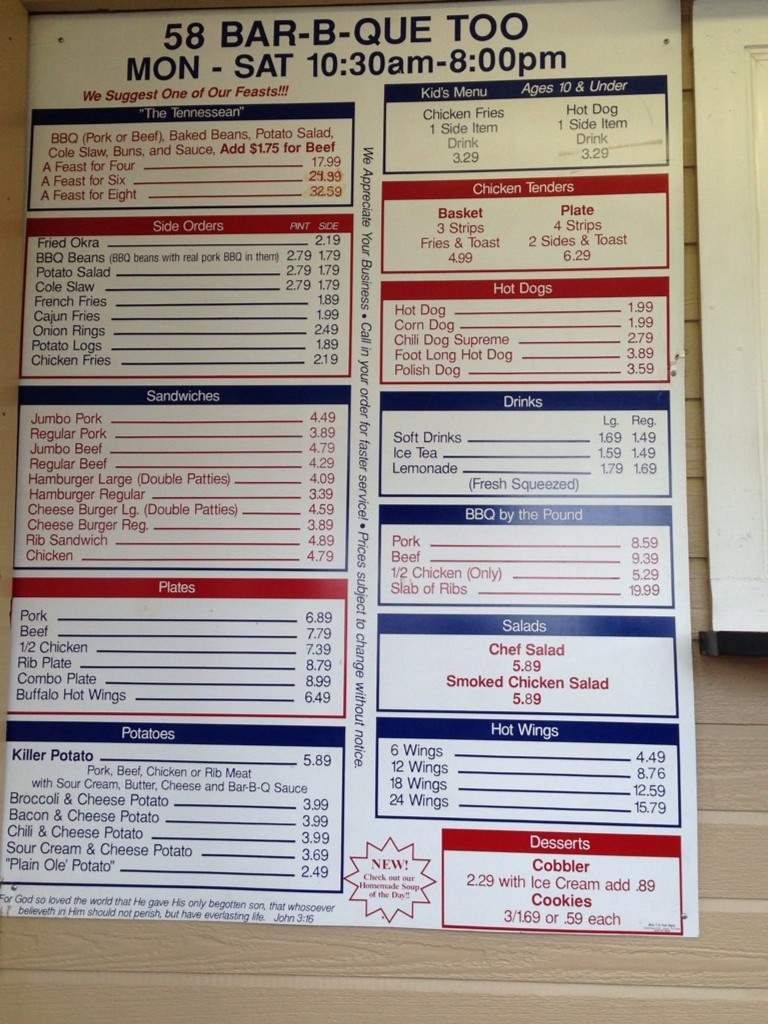 58 Bar-B-q Too - Ooltewah, TN menu_pic