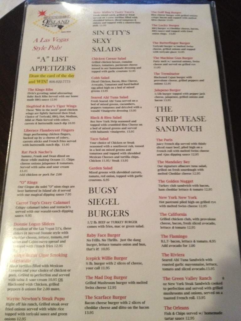 9th Island Sports Grill - Kapaa, HI menu_pic