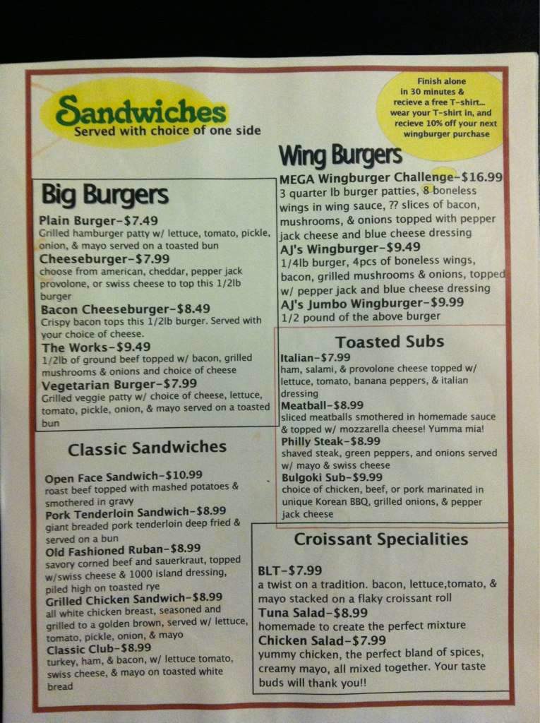 A&J's WingBurger - Pickerington, OH menu_pic