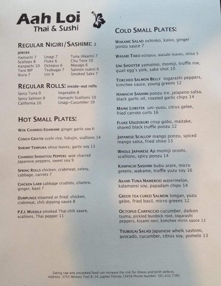 Aah Loi Thai and Sushi - Jupiter, FL menu_pic