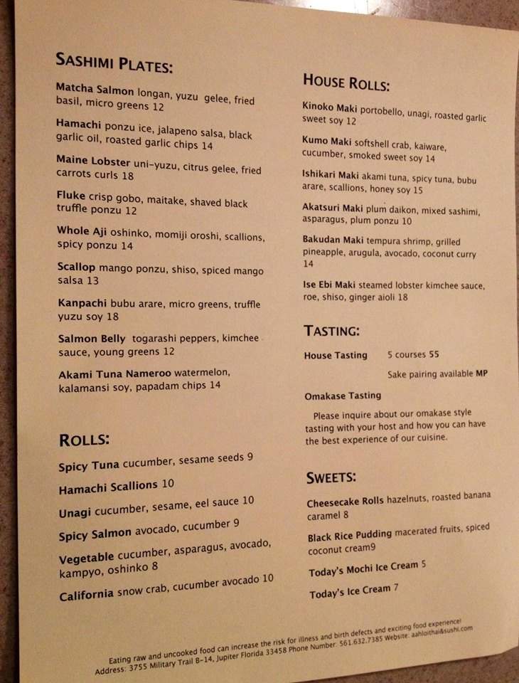 Aah Loi Thai and Sushi - Jupiter, FL menu_pic
