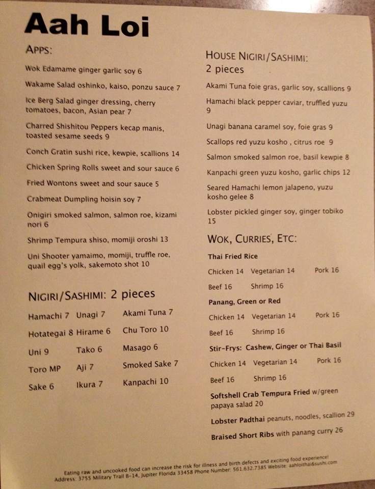 Aah Loi Thai and Sushi - Jupiter, FL menu_pic