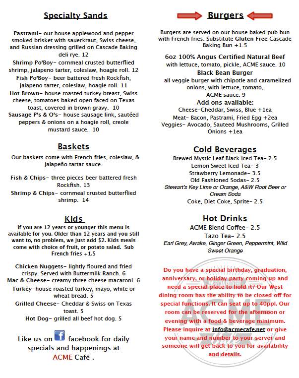 ACME Cafe - Salem, OR menu_pic