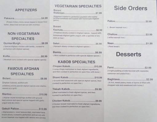 Afghan Cuisine - Bellevue, WA menu_pic