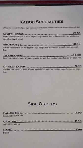 Afghan Cuisine - Bellevue, WA menu_pic