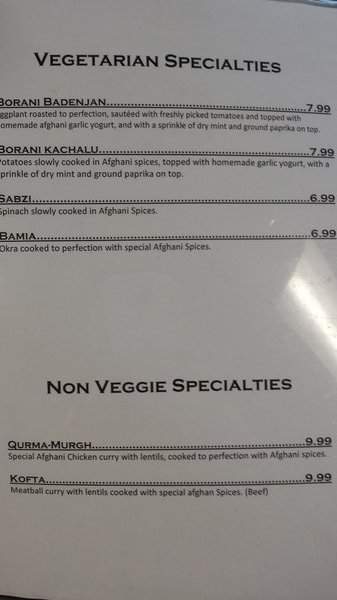 Afghan Cuisine - Bellevue, WA menu_pic