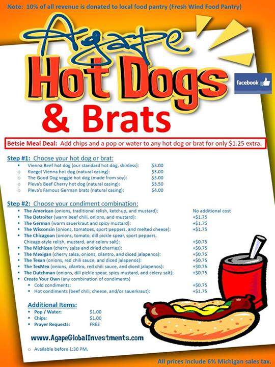 Agape Hot Dogs and Brats - Frankfort, MI menu_pic